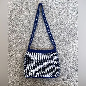 Soda Can Pull Tab Blue Crochet Mesh Crossbody Bag With Zip Closure